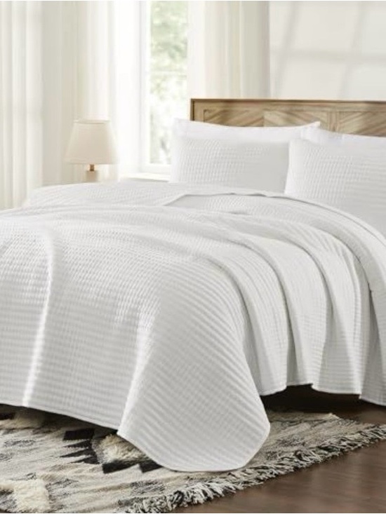 None Other - White Waffle-Textured Bedspread - Classic Home Bedding